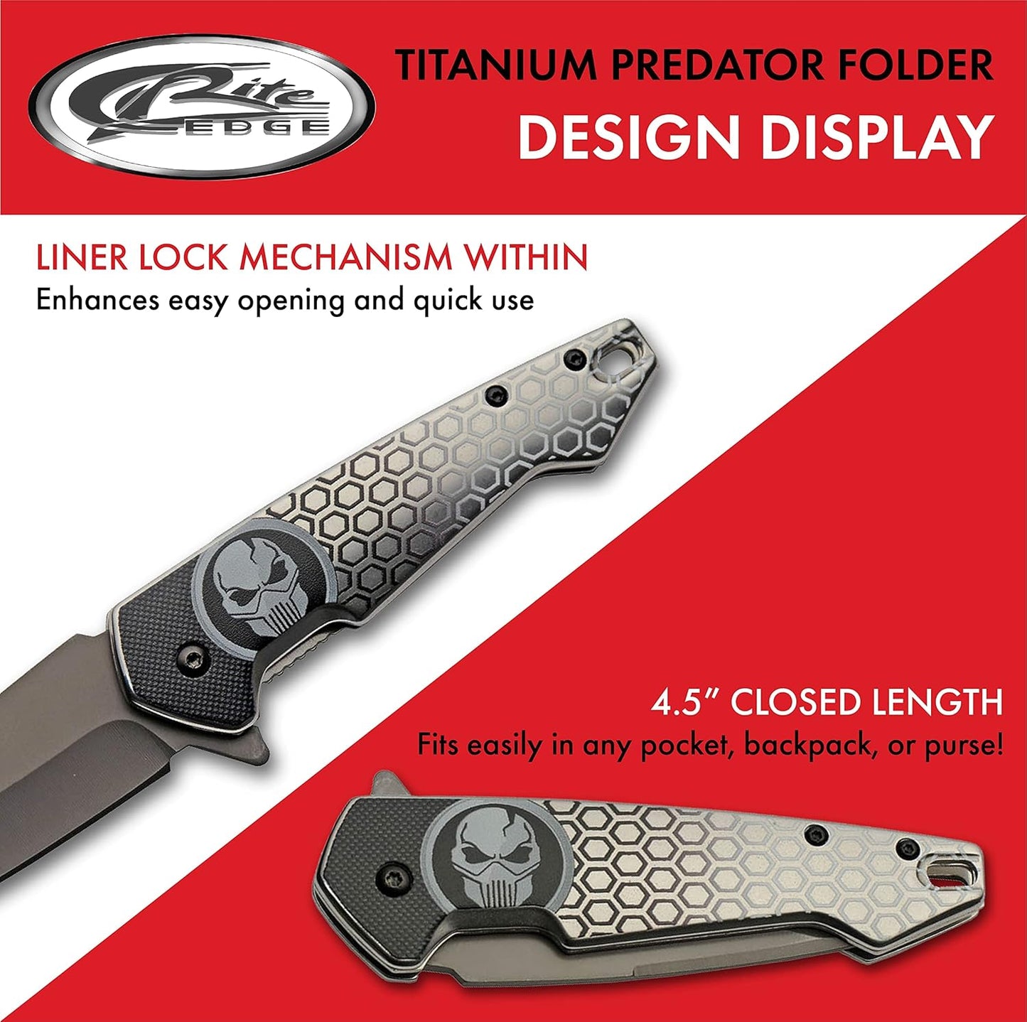 SZCO 7.75” Black Titanium Finished Predator EDC Folding Knife with Pocket Clip (300578-BK)