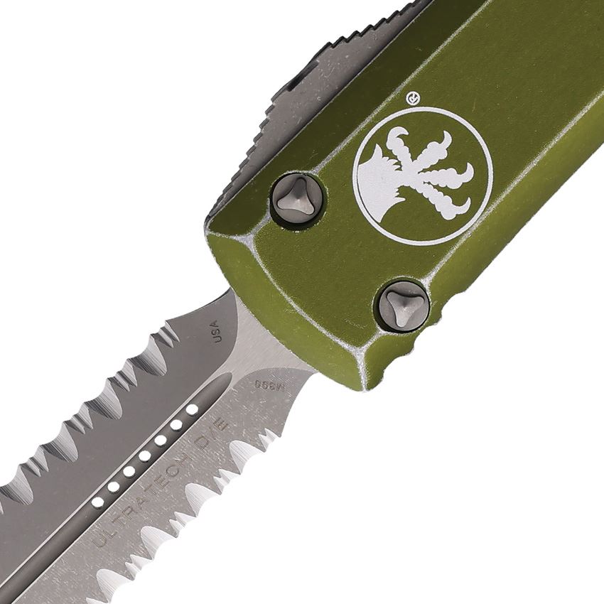 Microtech 12211DOD Auto Ultratech Part Serrated Apocalyptic Double Edge Dagger OTF Knife Distressed OD Green Handles