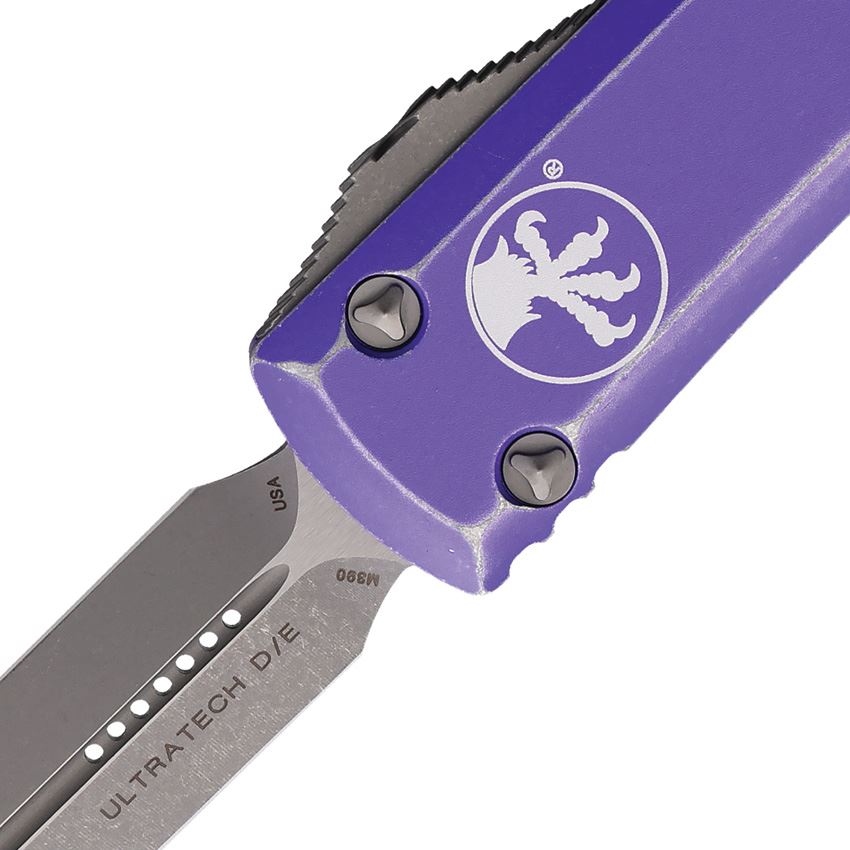 Microtech 12210DPU Auto Ultratech Apocalyptic Double Edge Dagger OTF Knife Distressed Purple Handles