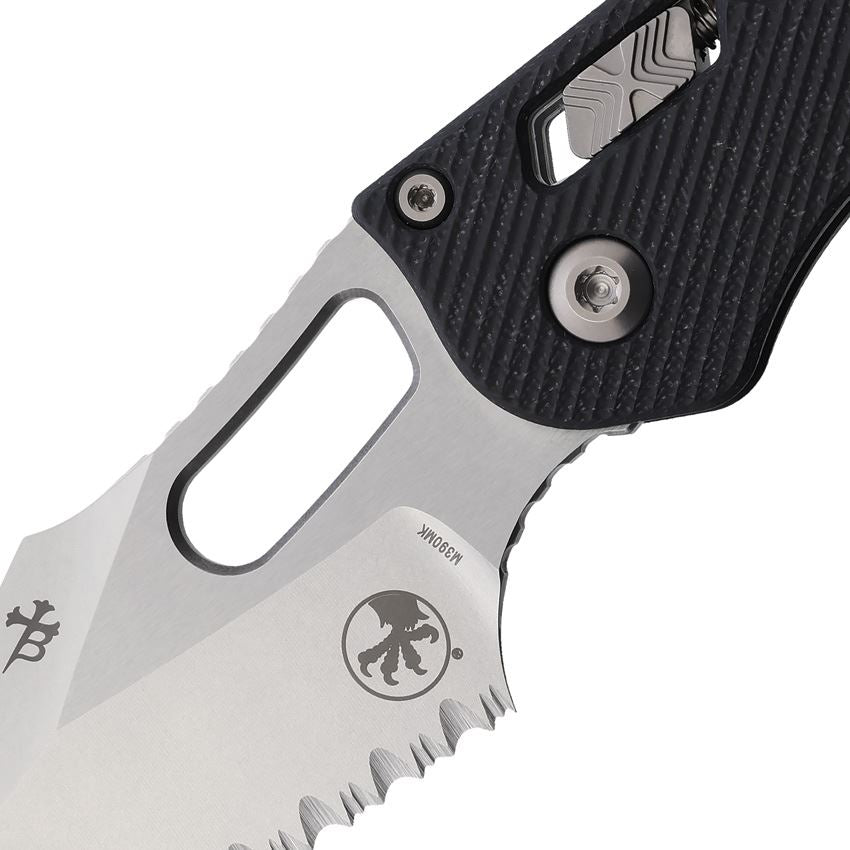 Microtech 15979 Stitch Serrated Single Edge Stonewash Ram-Lock Knife Knife Black Handles