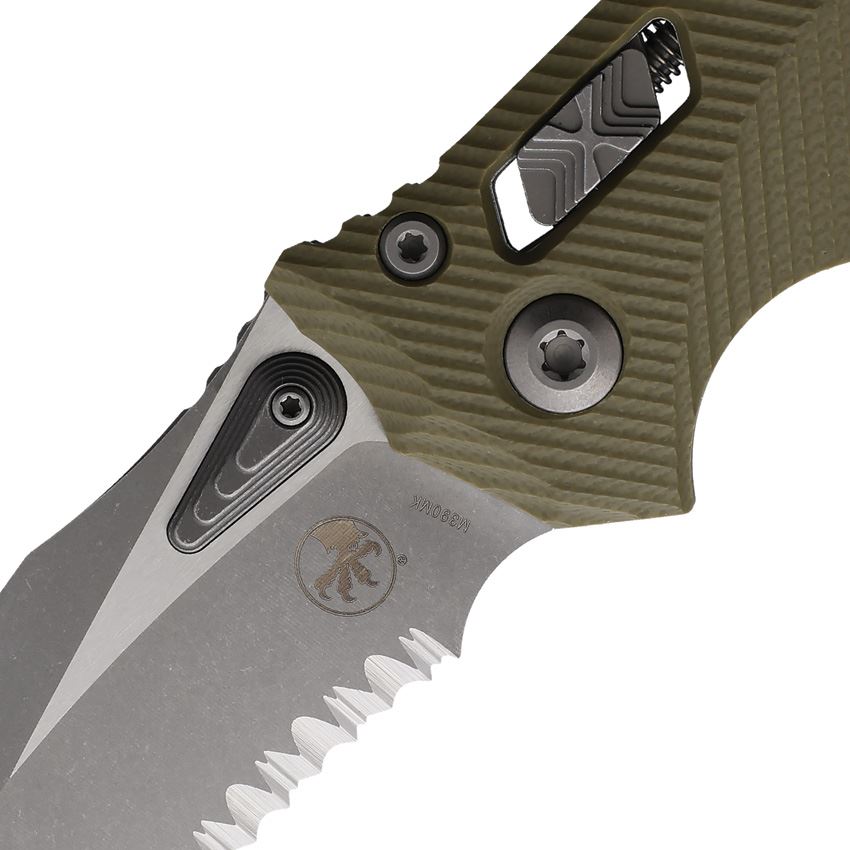 Microtech 16156 Amphibian Part Serrated Apocalyptic Single Edge Ram-Lok Knife OD Green Handles