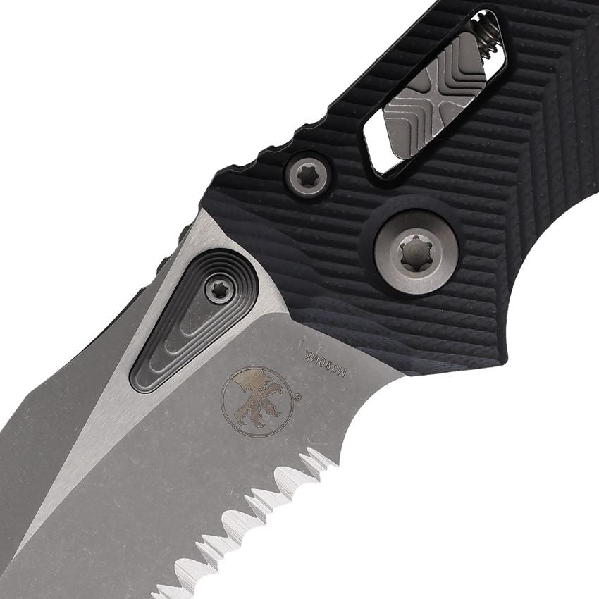 Microtech 16158 Amphibian Part Serrated Apocalyptic Single Edge Ram-Lok Knife Black G10 Handles