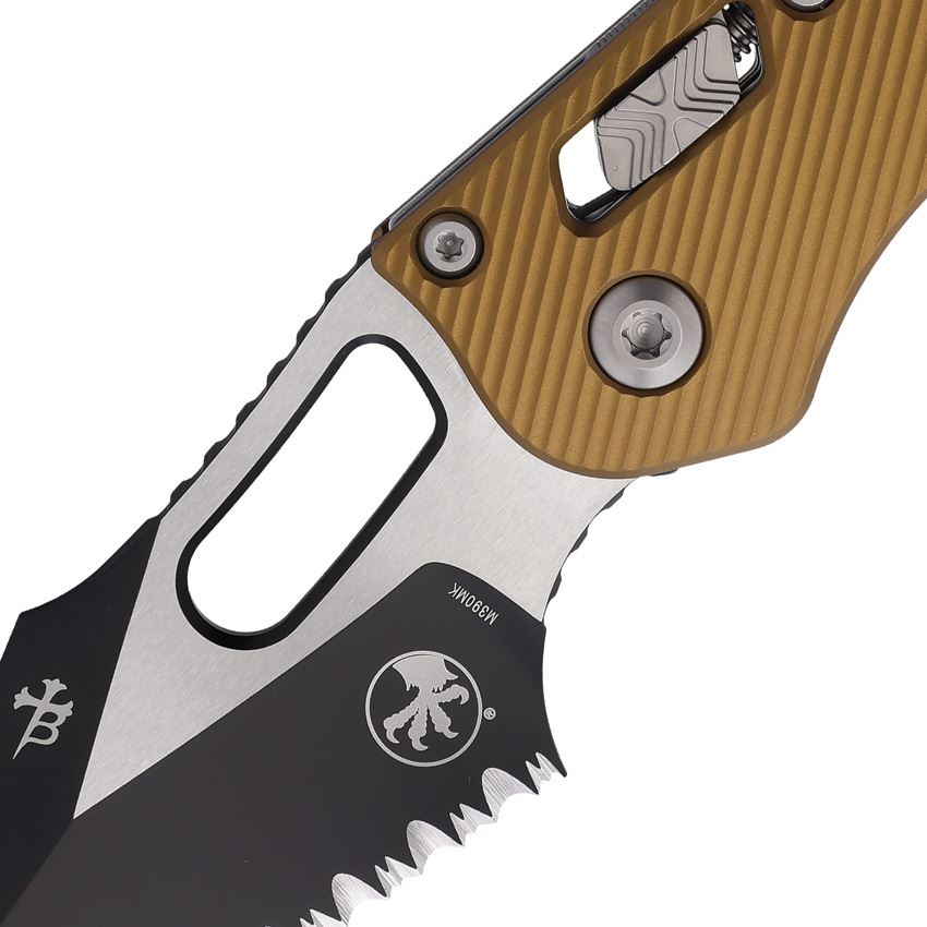 Microtech 16518 Stitch Part Serrated Single Edge Two-Tone Ram-Lok Knife Knife Tan Handles