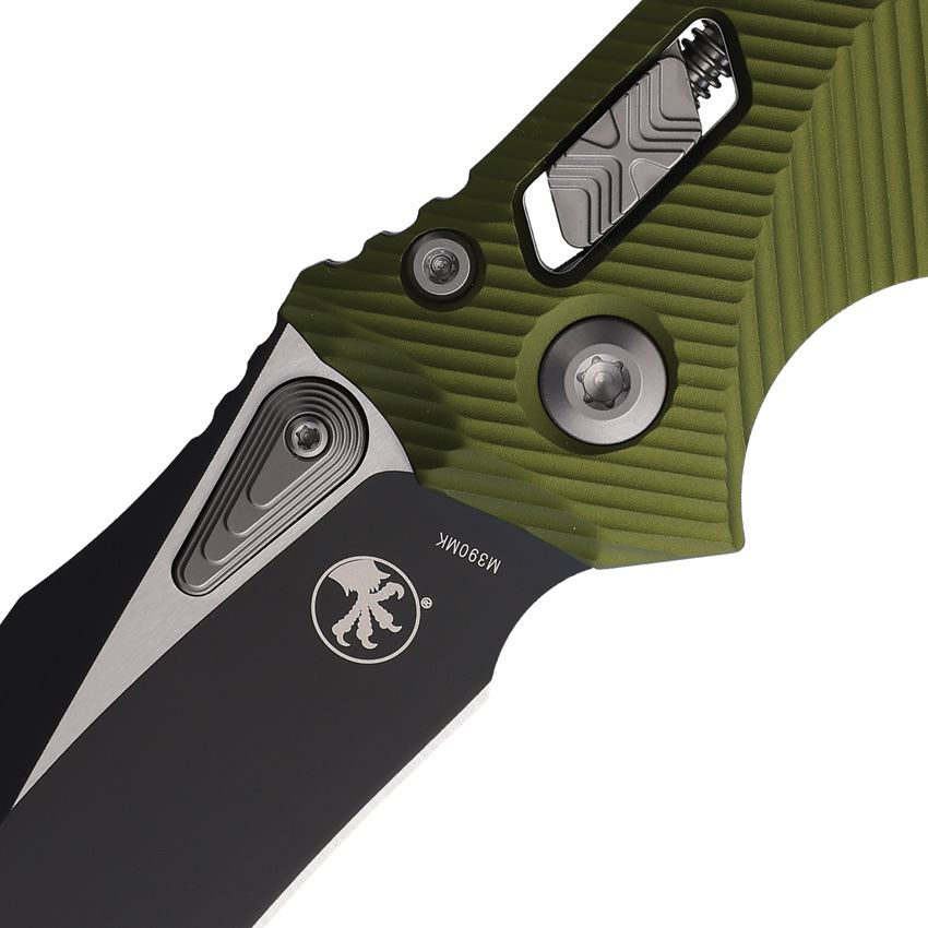 Microtech 16656 Amphibian Two-Tone Single Edge Ram-Lok Knife OD Green Fluted Handles