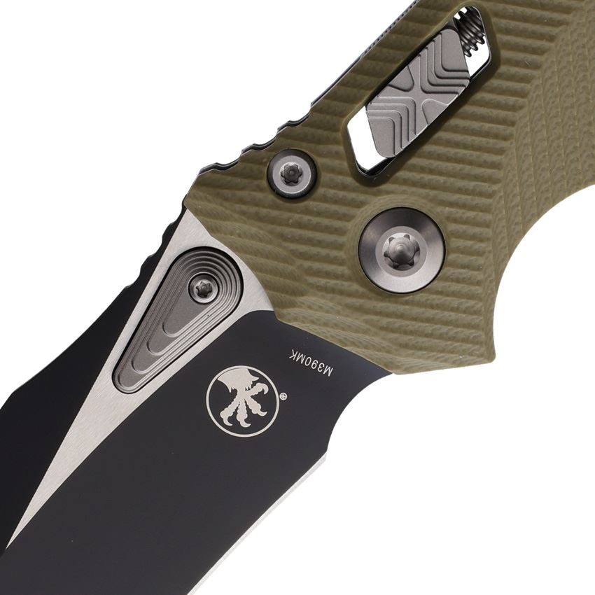 Microtech 16382 Amphibian Two-Tone Single Edge Ram-Lok Knife OD Green G10 Handles