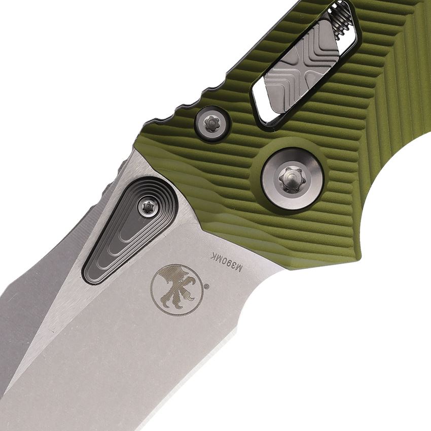 Microtech 16615 Amphibian Single Edge Stonewash Ram-Lock Knife OD Green Aluminum Handles