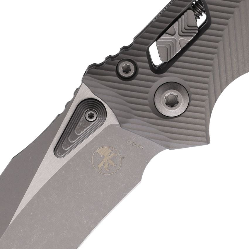 Microtech 16538 Amphibian Apocalyptic Single Edge Ram-Lok Knife Gray Aluminum Handles