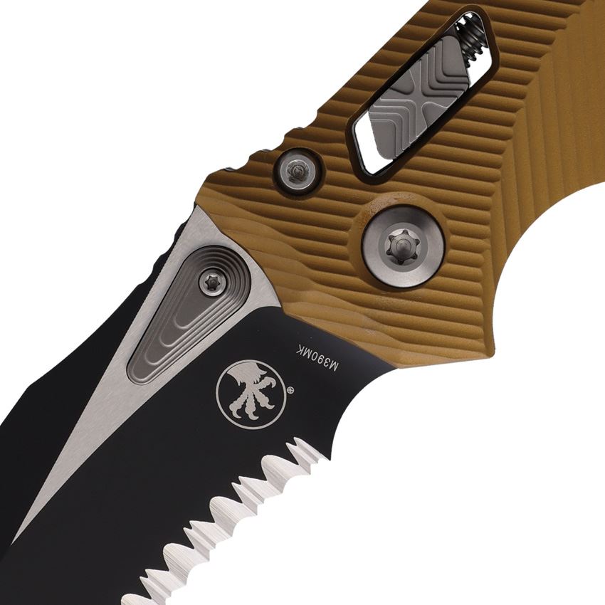 Microtech 16852 Amphibian Part Serrated Single Edge Two-Tone Ram-Lok Knife Tan Handles