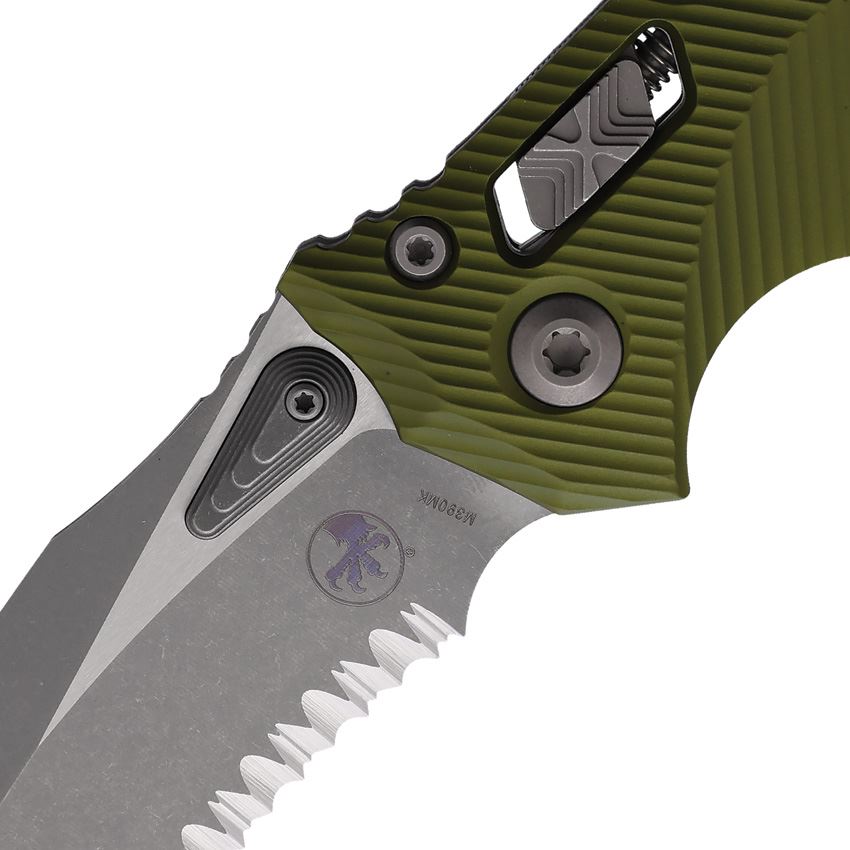 Microtech 16791 Amphibian Part Serrated Apocalyptic Single Edge Ram-Lok Knife OD Green G10 Handles