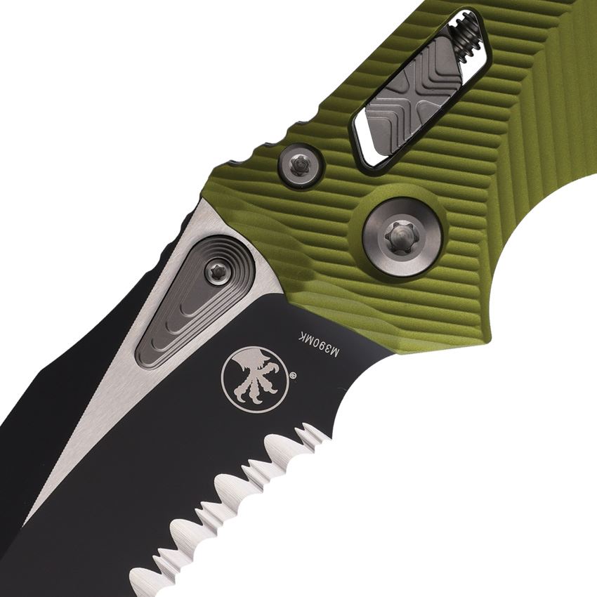 Microtech 16855 Amphibian Part Serrated Single Edge Two-Tone Ram-Lok Knife OD Green Handles