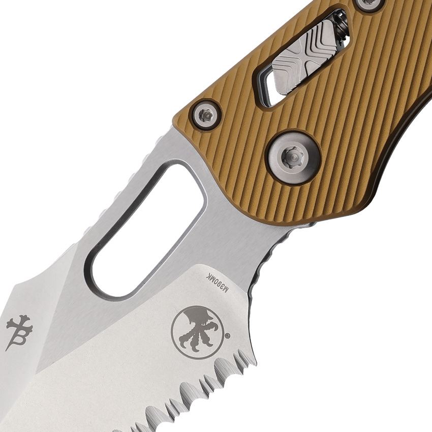 Microtech 16816 Stitch Part Serrated Single Edge Stonewash Ram-Lock Knife Knife Tan Handles