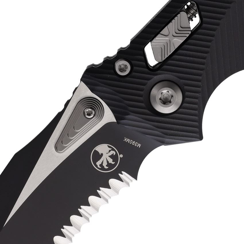 Microtech 16906 Amphibian Part Serrated Single Edge Two-Tone Ram-Lok Knife Black Handles