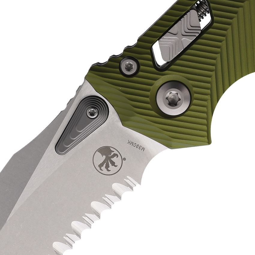 Microtech 16902 Amphibian Single Edge Stonewash Ram-Lock Knife OD Green Handles