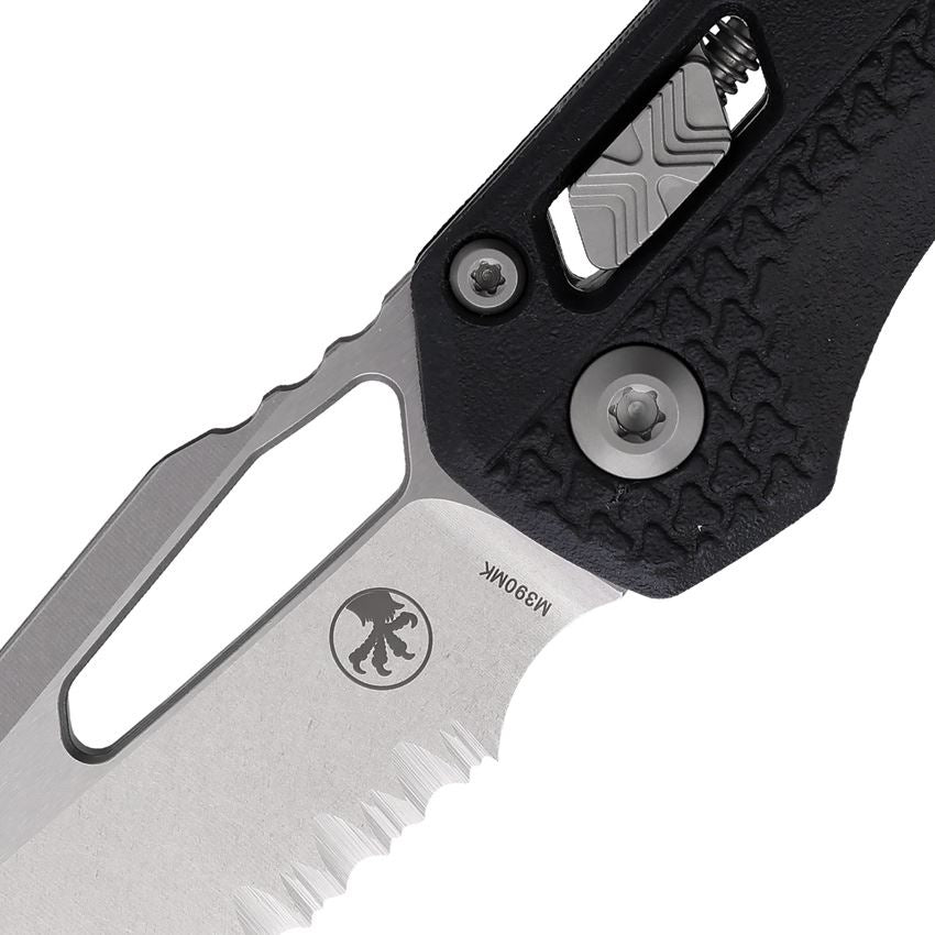 Microtech 210T12PMBK MSI Serrated Stonewash Sheepfoot Ram-Lock Knife Tri Grip Black Handles