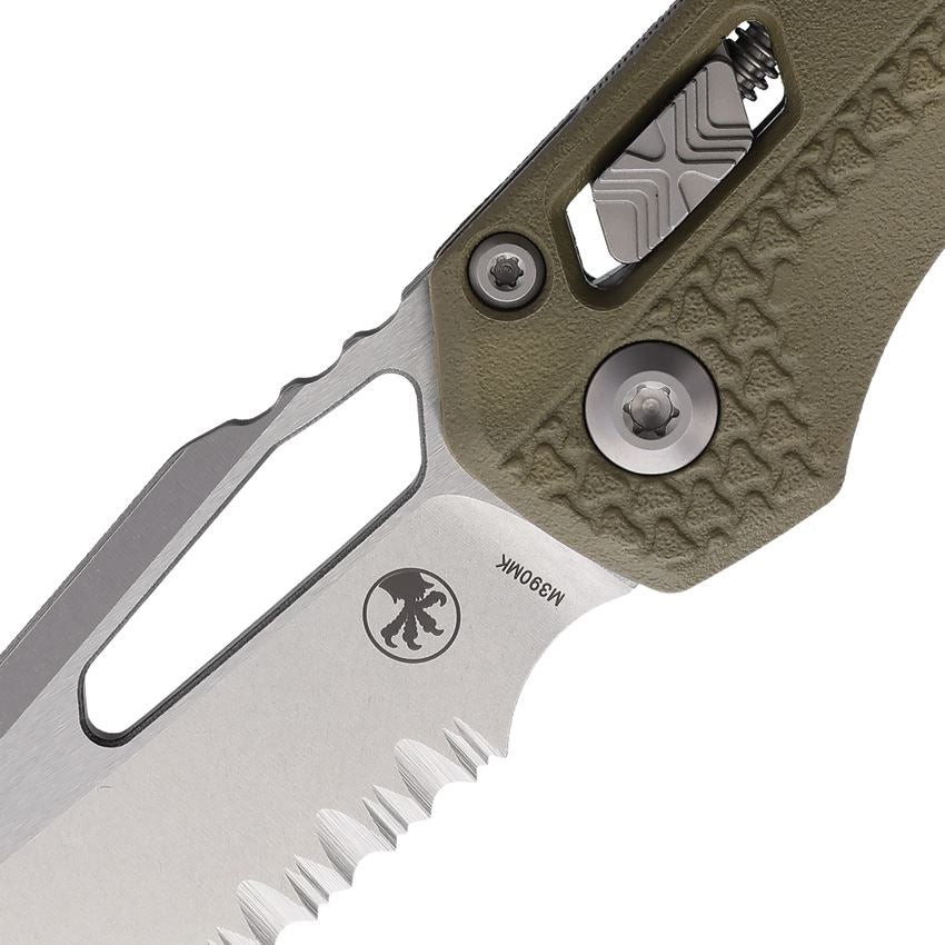 Microtech 210T11PMOD MSI Part Serrated Stonewash Ram-Lock Knife Tri-Grip OD Green Handles