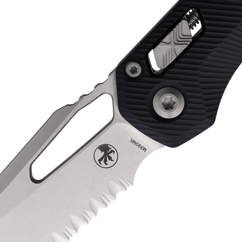 Microtech 21011FL MSI Part Serrated Stonewash Ram-Lock Knife Black Handles