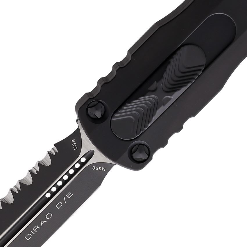 Microtech 2253T Auto Dirac Serrated Black Double Edge Dagger OTF Knife Black Handles