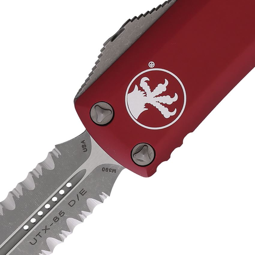 Microtech 23211APMR Auto UTX-85 Part Serrated Apocalyptic Double Edge Dagger OTF Knife Merlot Handles