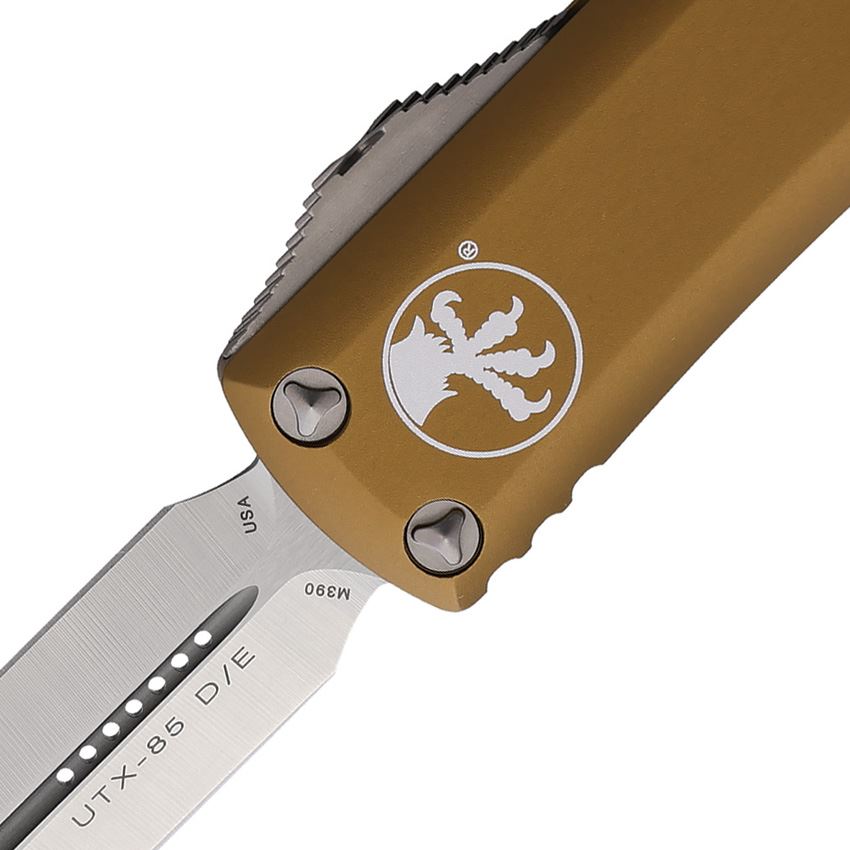 Microtech 2324TA Auto UTX-85 Satin Double Edge Dagger OTF Knife Tan Handles