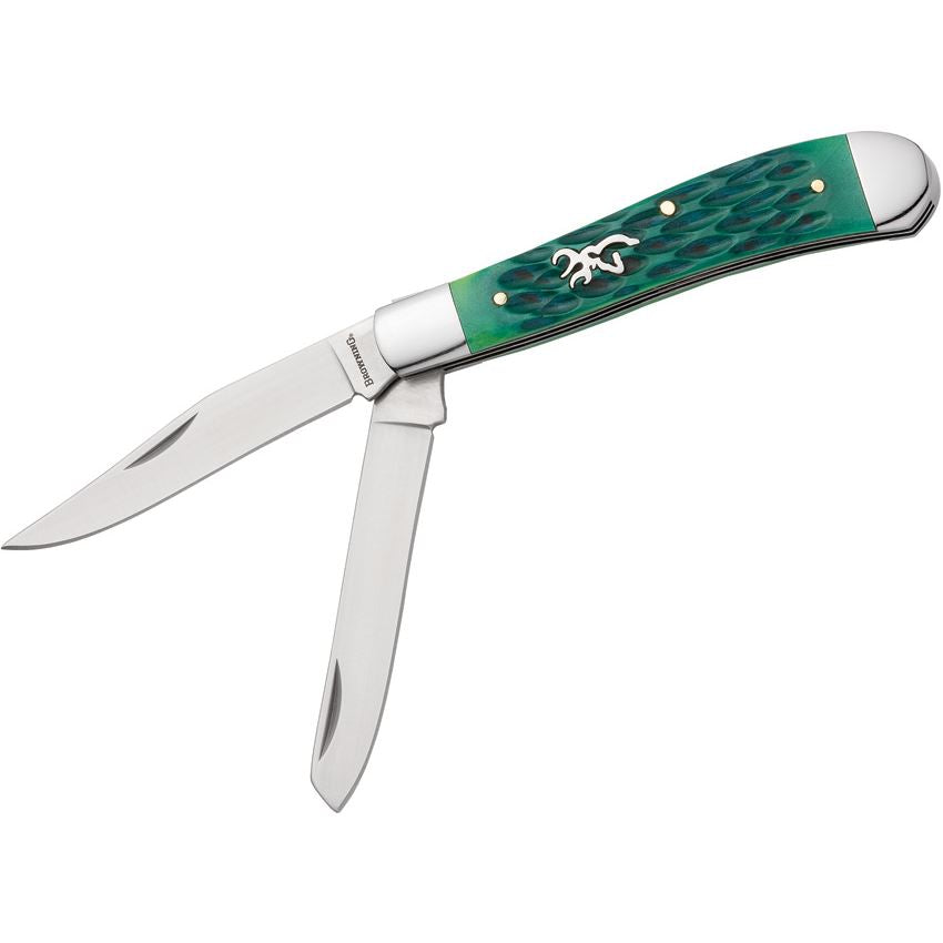 Browning 0540B Trapper Knife Green Jigged Bone Handles