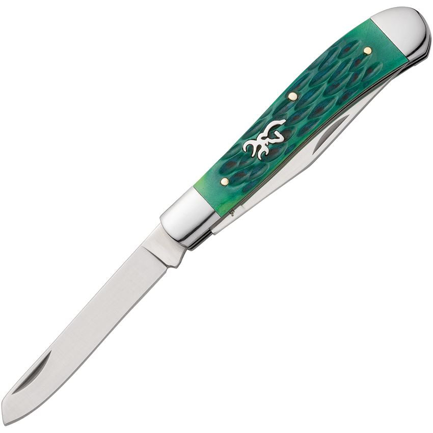 Browning 0540B Trapper Knife Green Jigged Bone Handles