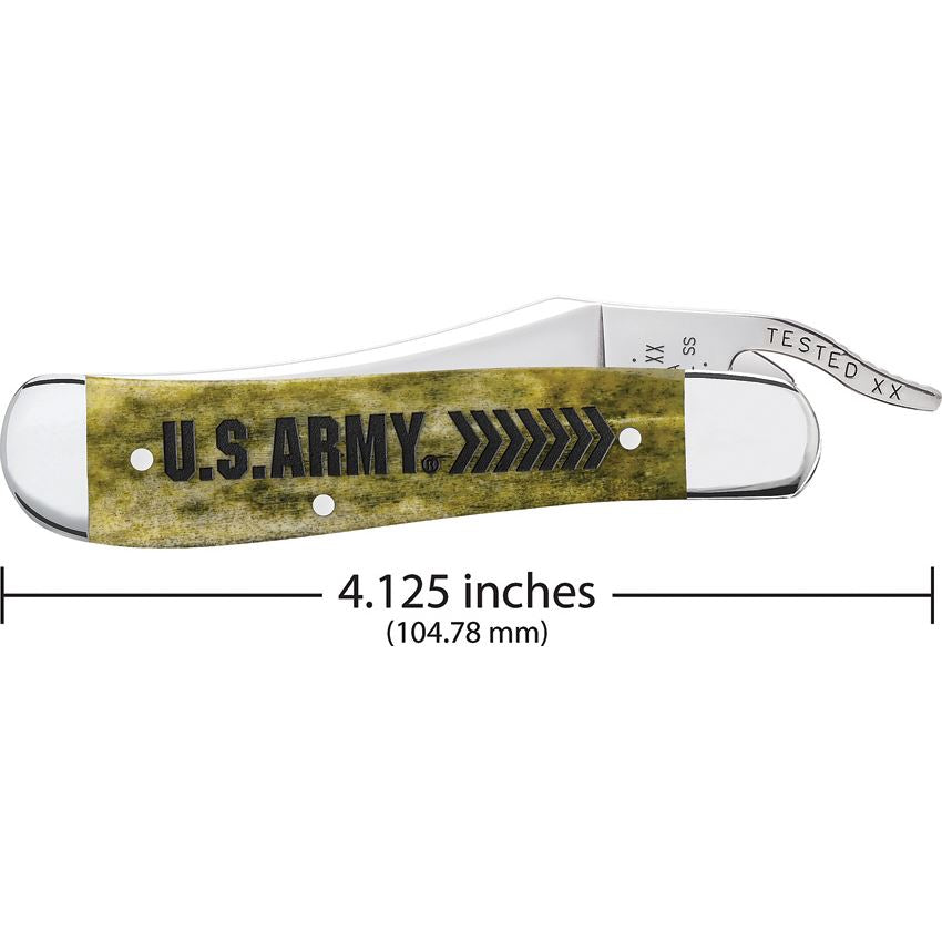 Case XX 15058 U.S. Army Ruisslock Knife Olive Green Smooth Bone Handles