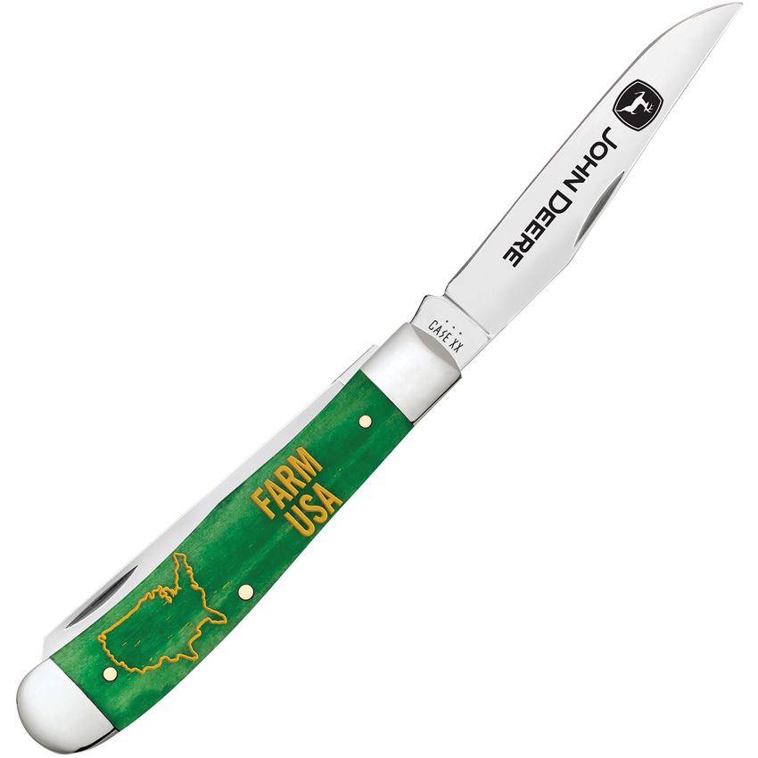 Case XX 15794 John Deere Trapper Knife Green Smooth Bone Handles