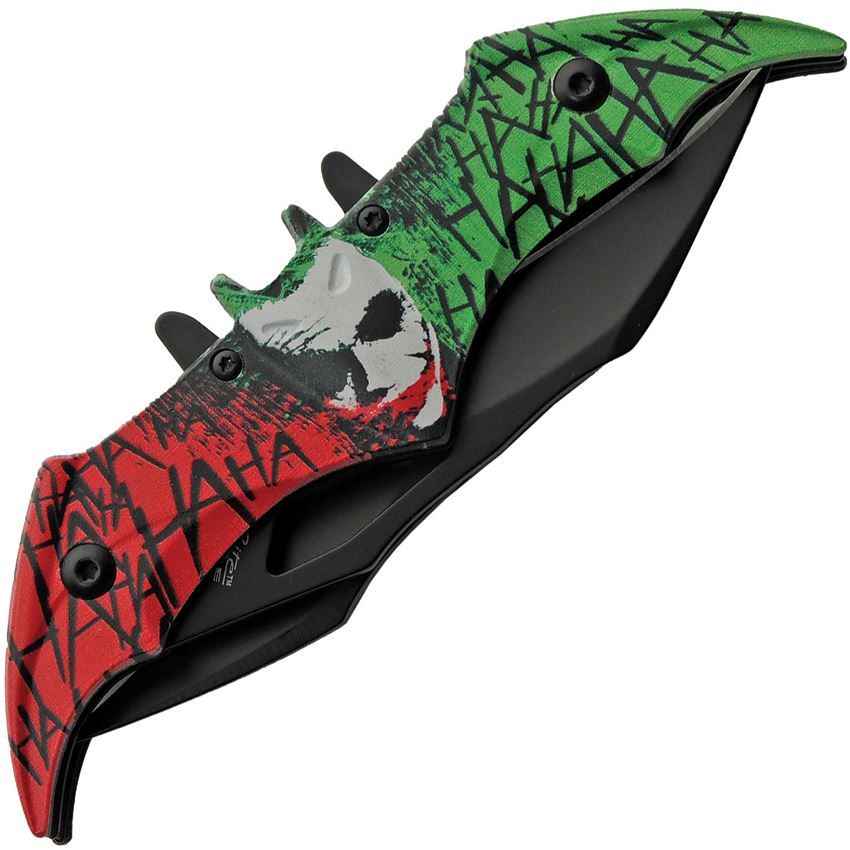 Rite Edge 300609JK Laughing Joker Assist Open Black Linerlock Knife Red/Green Handles