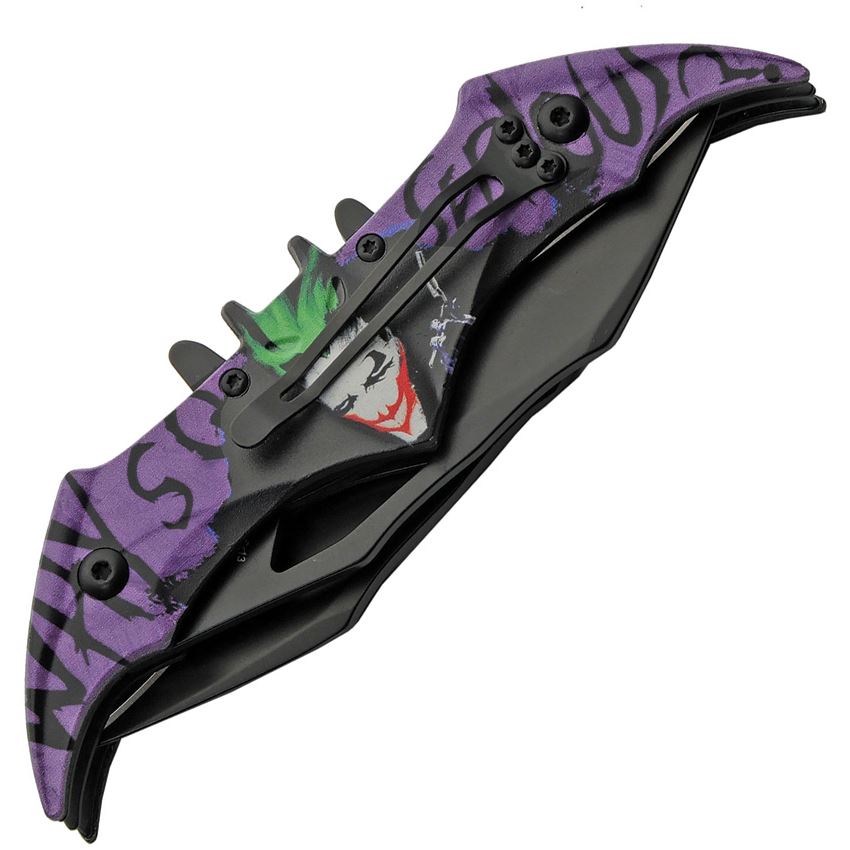 Rite Edge 300609PU Why So Serious Assist Open Black Linerlock Knife Black/Purple Handles