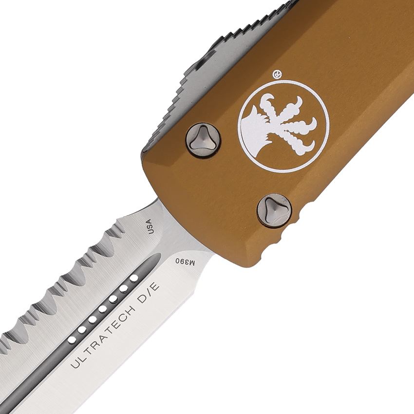 Microtech 1226TA Auto Ultratech Satin Serrated Double Edge Dagger OTF Knife Tan Handles