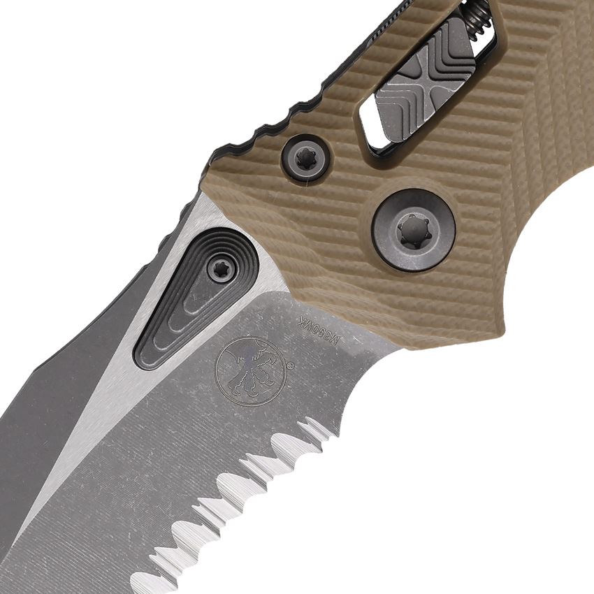 Microtech 16157 Amphibian Apocalyptic Single Edge Ram Lok Knife Tan Handles