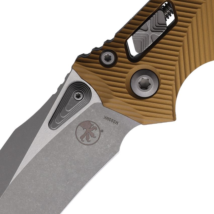 Microtech 16982 Amphibian Apocalyptic Single Edge Ram Lok Knife Tan Fluted Handles