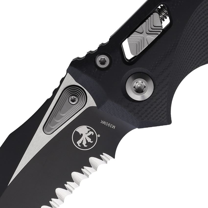 Microtech 17021 Amphibian Two-Tone Part Serrated Single Edge Ram Lok Knife Black Frag Handles