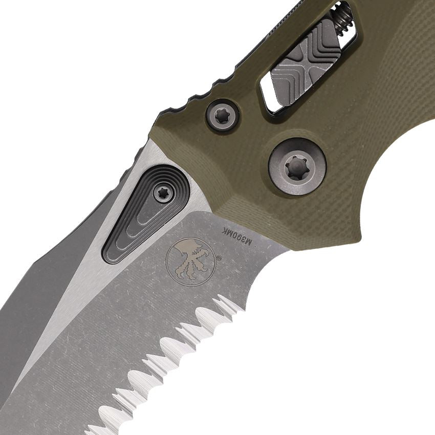 Microtech 17026 Amphibian Apocalyptic Part Serrated Single Edge Ram Lok Knife OD Green Frag Handles