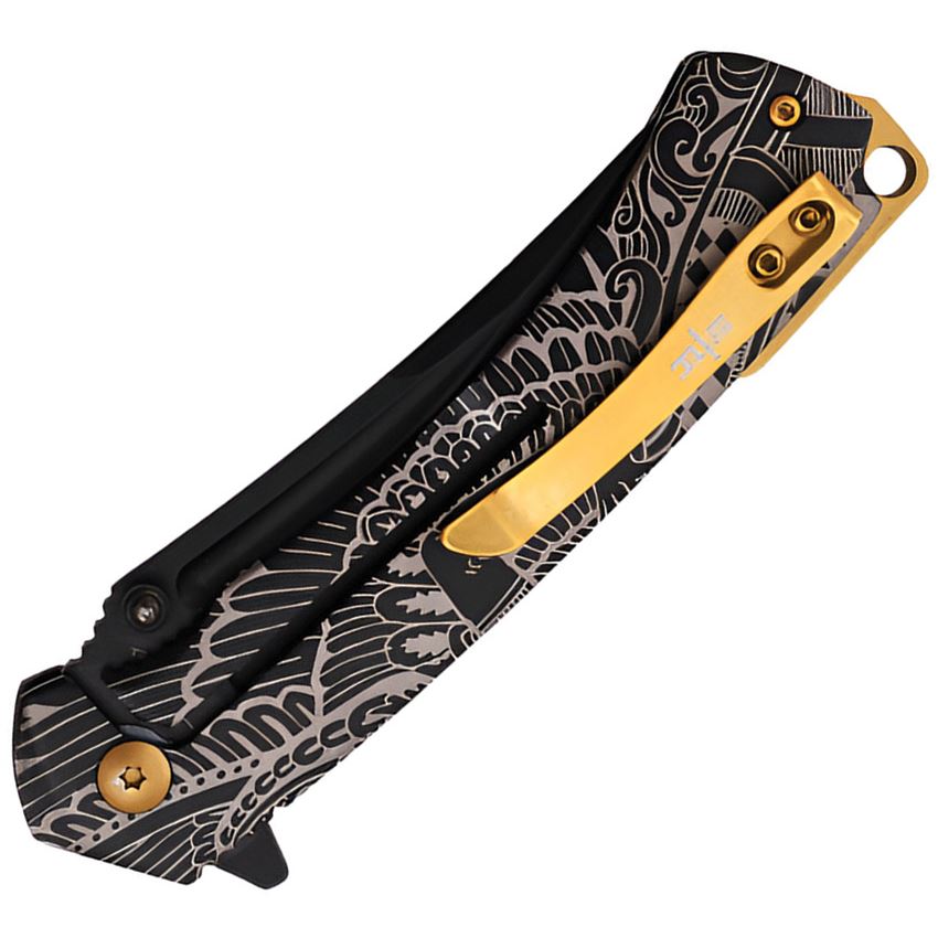 S-TEC 27207BK Assist Open Black Framelock Knife Black Handles