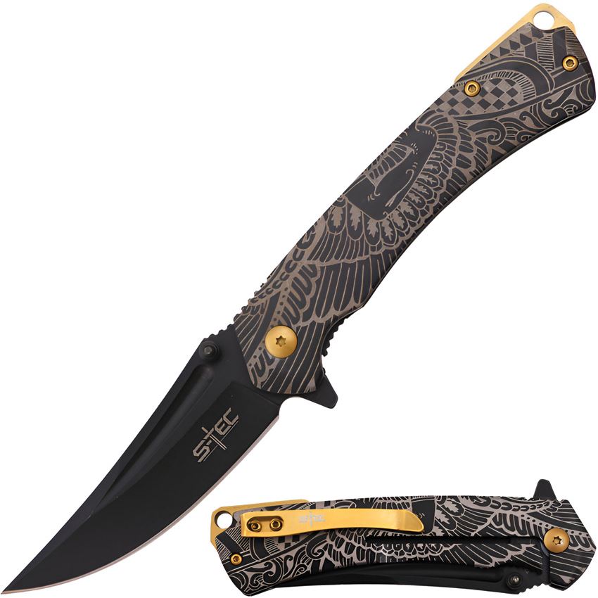 S-TEC 27207BK Assist Open Black Framelock Knife Black Handles