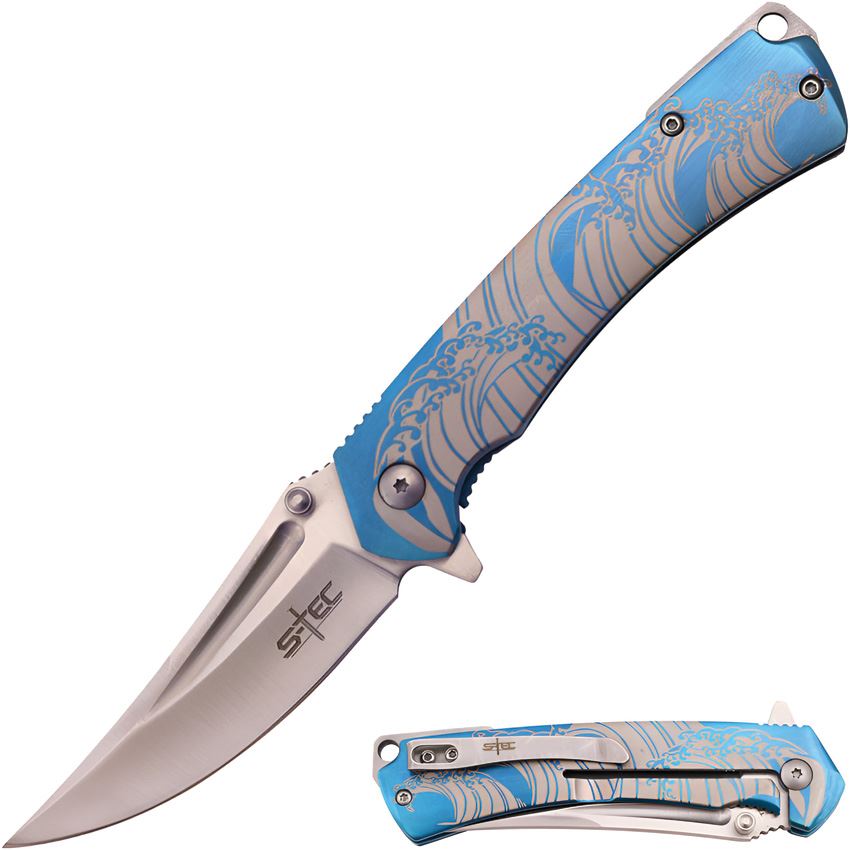 S-TEC 27207BL Assist Open Satin Framelock Knife Blue Handles