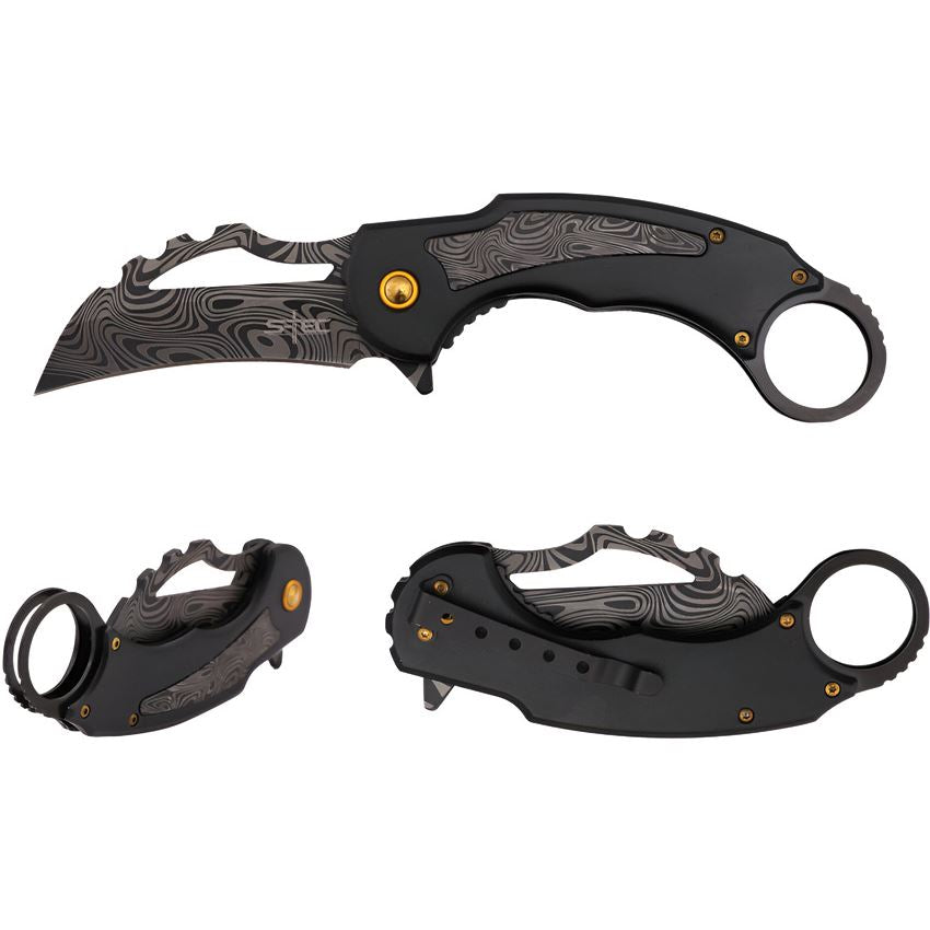 S-TEC 27208BK Karambit Assist Open Linerlock Knife Black Handles