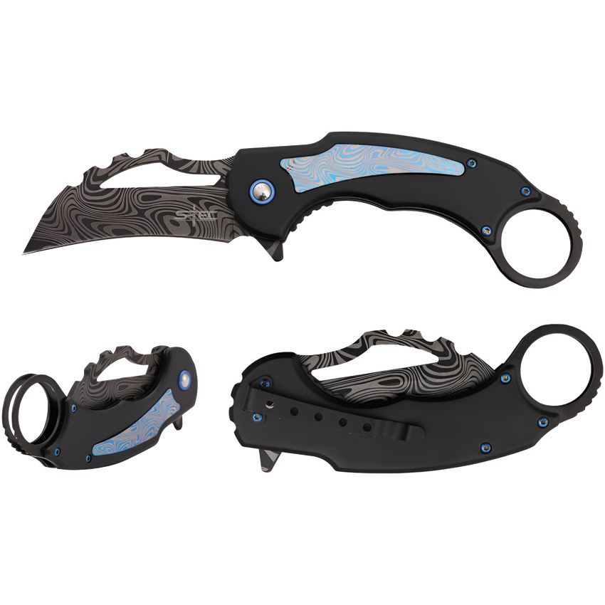 S-TEC 27208BL Karambit Assist Open Linerlock Knife Blue Handles