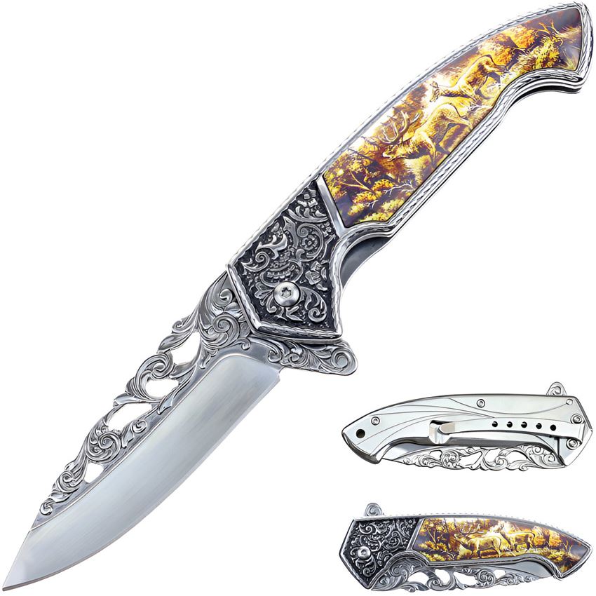 S-TEC 27801DR Wildlife Assist Open Framelock Knife Deer Handles