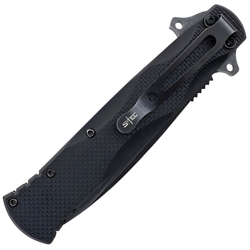 S-TEC S017 Cross Assist Open Black Stonewash Linerlock Knife Black Handles