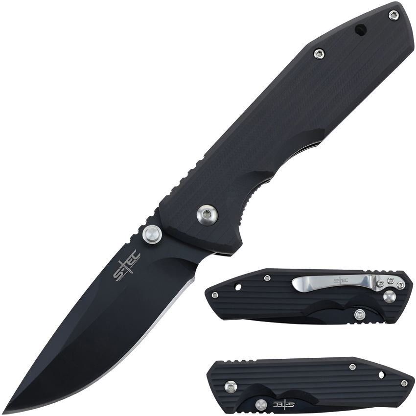 S-TEC S019 Assist Open Black Linerlock Knife Black Handles