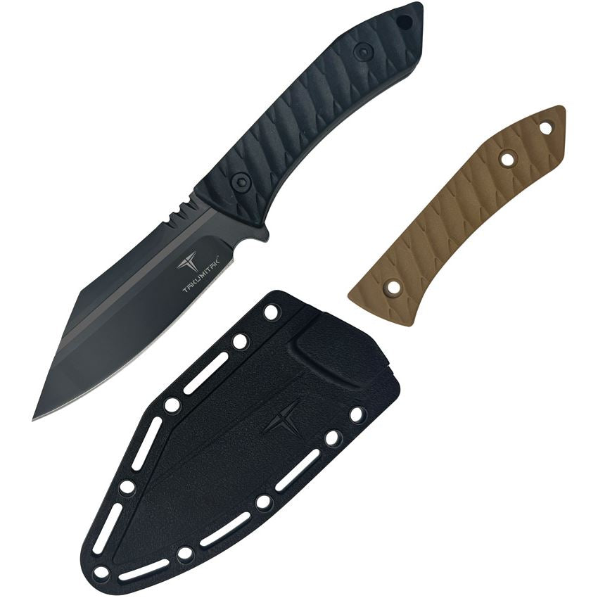 Takumitak 318 Asym Black Sheepsfoot Fixed Blade Knife Black Handles