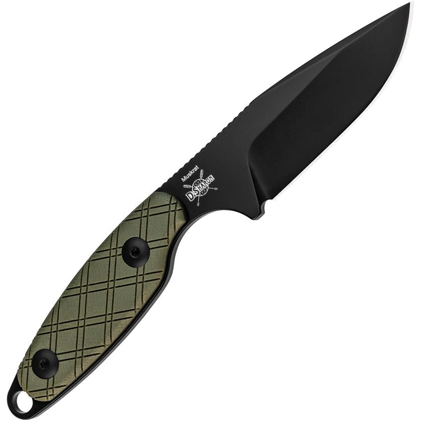 Kizer 1064A1 Muskrat Black D2 Fixed Blade Knife Green Handles