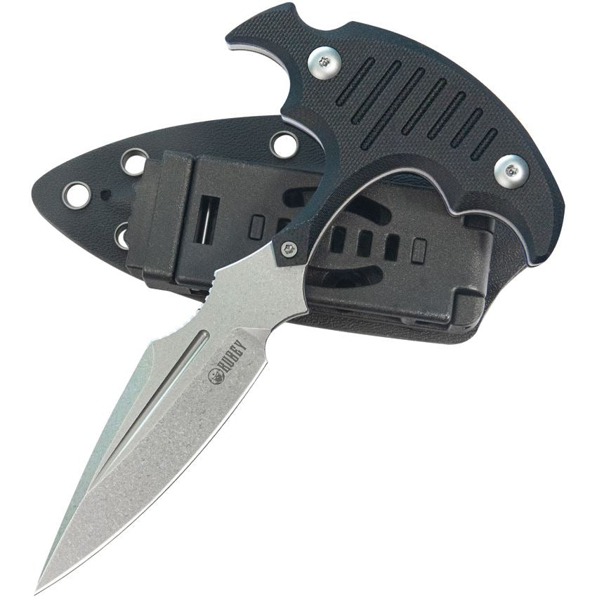 Kubey 242A Medusa Stonewash Push Dagger Knife Black Handles