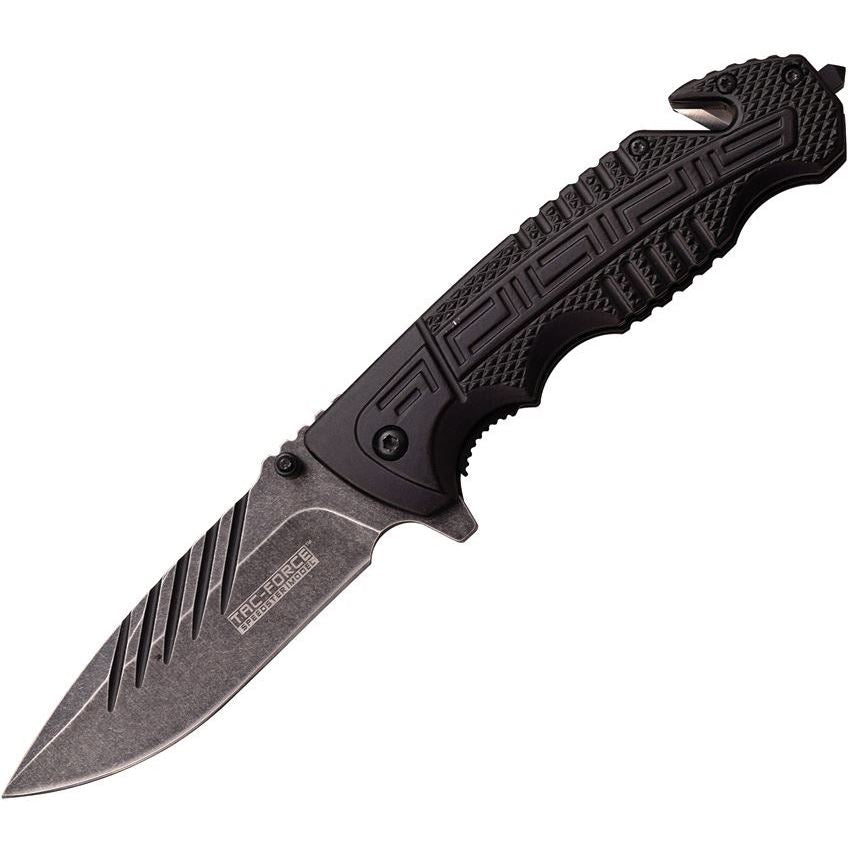 Tac Force 919BK Rescue Assisted Opening Linerlock Folding Pocket Knife with Black Aluminum Handles