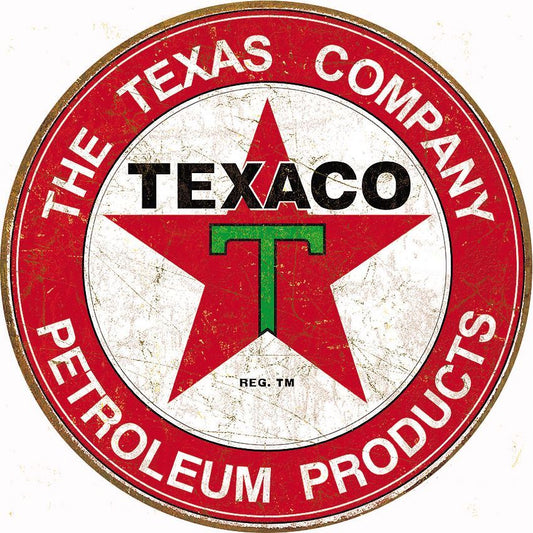 Tin Signs 1926 11 3/4 Inch Diameter Rich Vibrant Texaco Filling Station