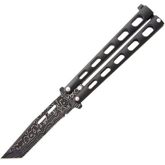 Bear & Son 115TAND Butterfly Damascus Knife with Silver Vein Powder Coated Zinc Handle