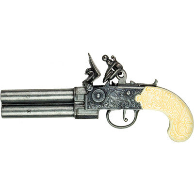 Replica Colonial Double Barrel Flintlock Grey & Ivory Finish Non-Firing Gun