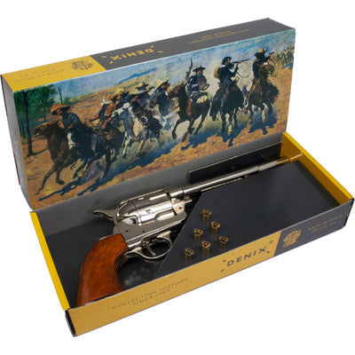 Old West Replica M1873 Nickel Finish Cavalry Single Action Revolver Non-Firing Gun Box Set-22-1191N-1